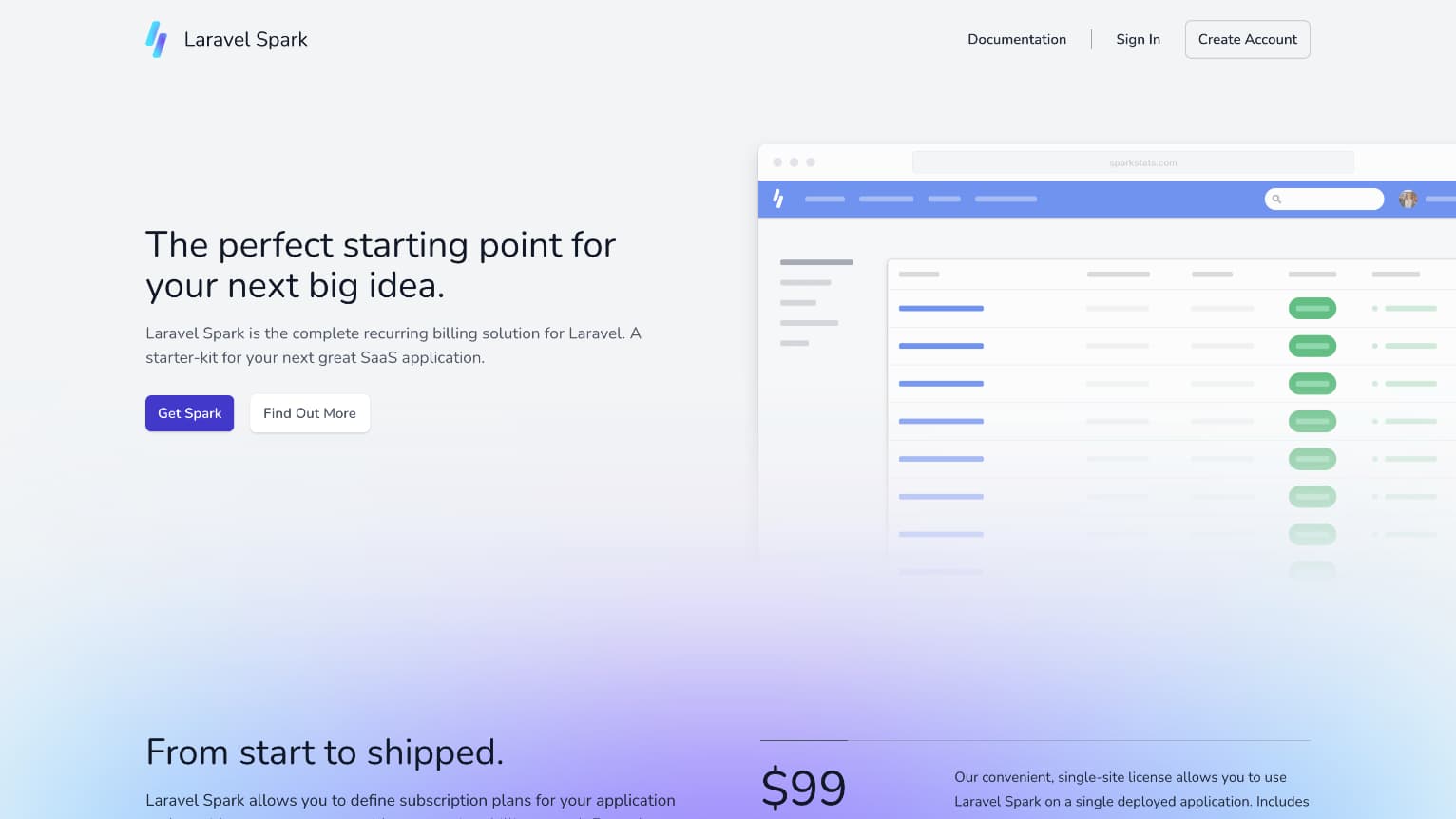 Laravel Spark website screenshot